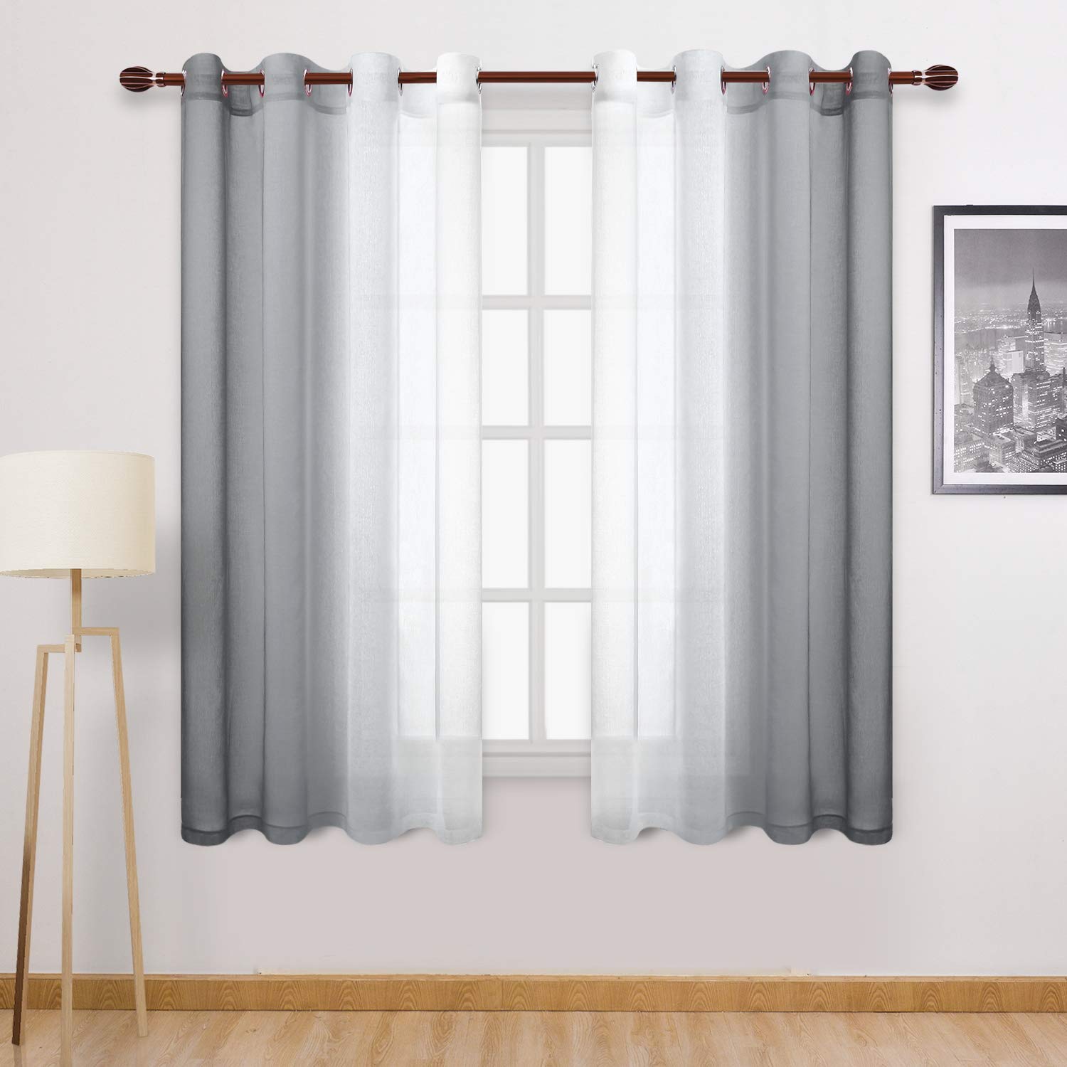 DWCN Ombre Sheer Curtains with Eyelets 52W x 63L Grey