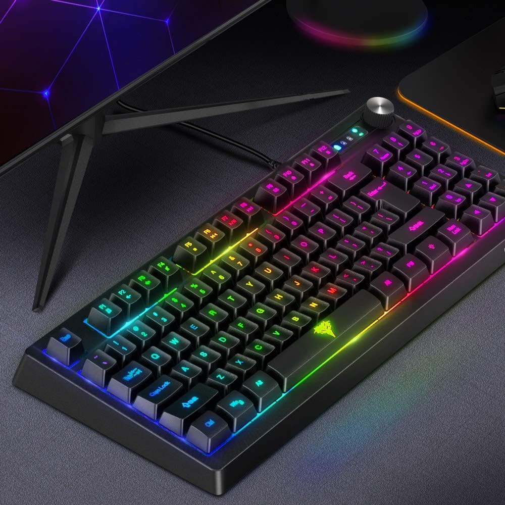 BENGOO Gaming Keyboard, RGB LED Rainbow Backlit Small Gaming Keyboard with 89 Keys and Multimedia Shortcus, Mechanical Feeling Keyboard Wired with 25 Anti-ghosting Keys for Windows Gaming PC Mac: Computers & Accessories