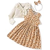 HINTINA Toddler Little Girls Dress And Cardigan Sets 2 Piece Floral Print Sleeveless Dress and Long Sleeve Cardigan Set