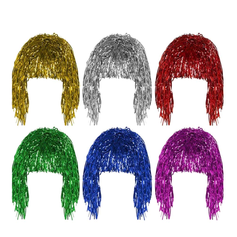 Garneck 6 Pcs Foil Tinsel Wigs Fancy Dress Shiny Wig Metallic Costume Cosplay Wig for Fancy Dress Shiny Party Costume Cosplay Photo Props