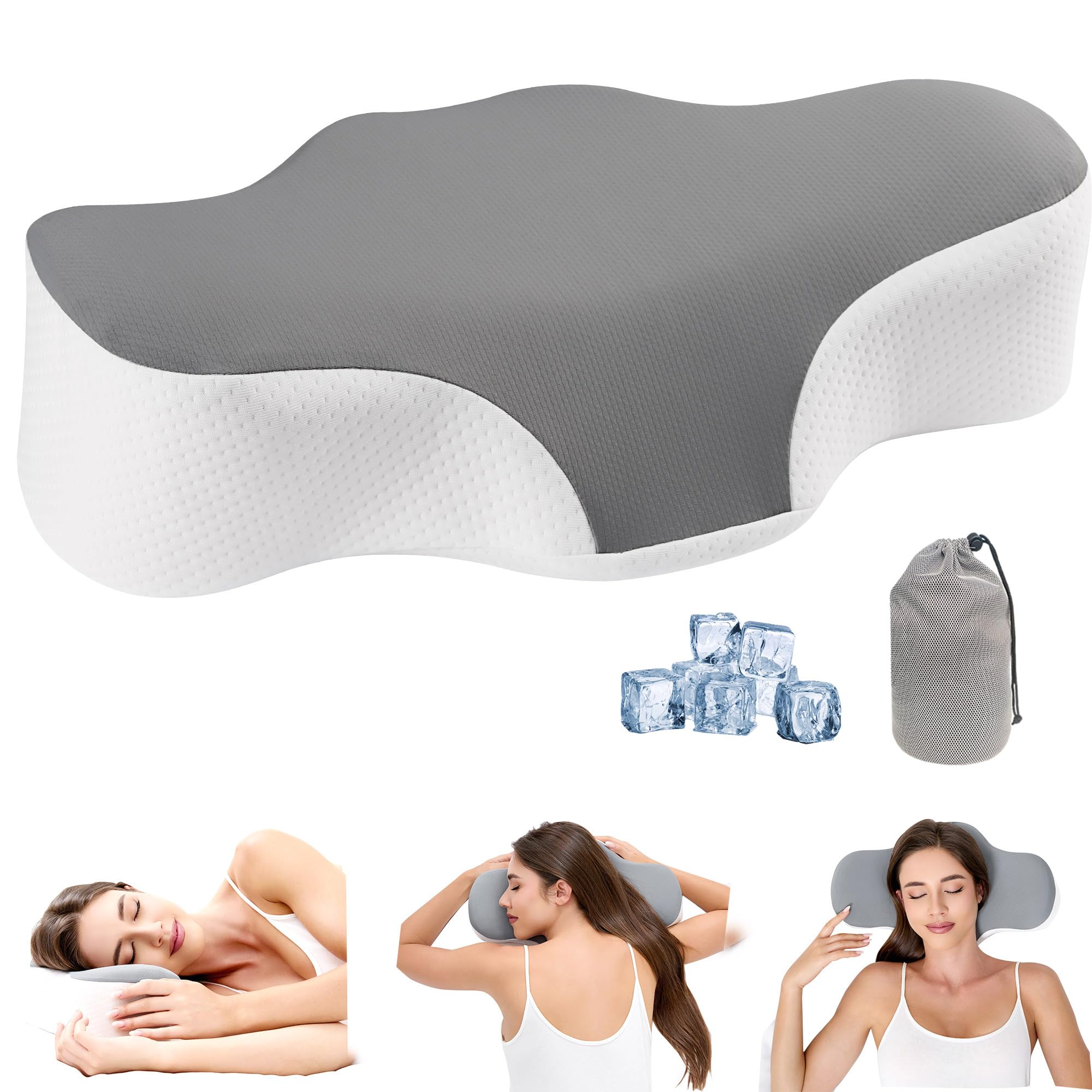 Photo 1 of **STAINED**Bespilow Travel Camping Pillow for Sleeping - Memory Foam Cervical Neck Support Pillow for Pain Relief, Compact Compressible Contour Pillows with Cooling Cover & Storage Bag for Backpacking, Road Trip