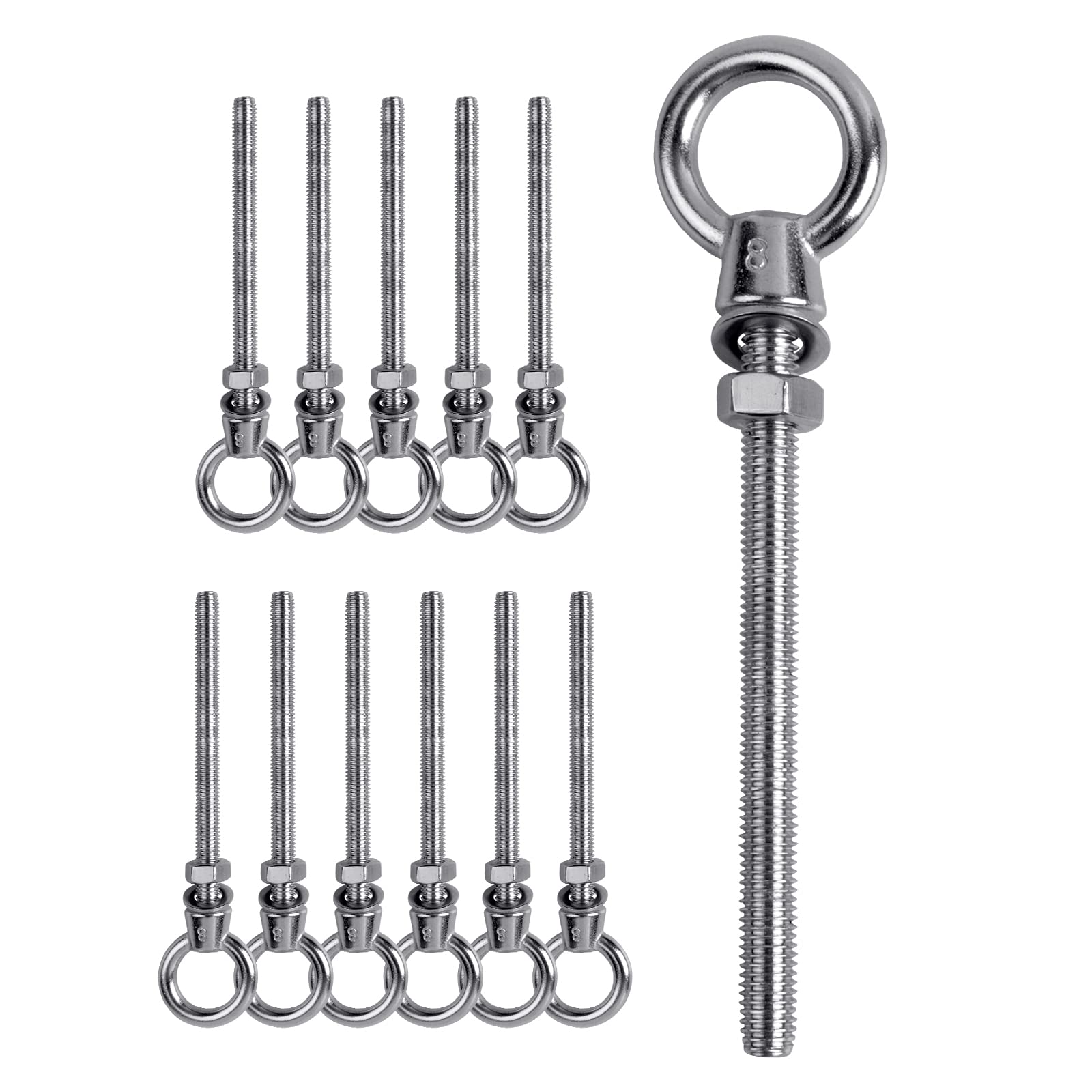 LALAGO Eye Bolt M8 x 80 mm M8 Eye Bolt 304 Stainless Steel Screw Hook Eye Bolts M8 Pack of 12