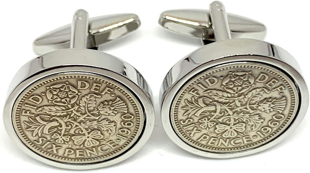 Premium 1960 Lucky sixpence cufflinks for a 63rd Birthday cufflinks