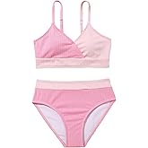 Milumia Girl's 2 Piece Swimsuit Spaghetti Strap Wrap V Neck Bathing Suit Bikini Set Swimwear