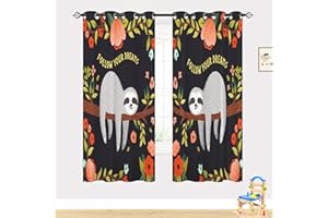 ANHOPE Sloth Curtains for Girl Bedroom, Follow Your Dreams Cute Jungle Sloth Animal 3D Print Pattern Waterproof Fabric Grommet Window Drapes for Nursery Baby Boys Playroom Set 2 Panels W42 x L63