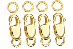 Kcctoo Silver Lobster Claw Clasp with Closed Jump Rings 14K Gold Necklace Clasps and Closures for Jewelry Making, Made in Italy 12mm(0.47inch) (4PCSGold Clasp)