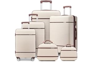 Lulusail Luggage Sets 6 Piece with two Cosmetic Case, Expandable(Only 28 & 24") Hardside Luggage with 360° Spinner Wheels, Durable Luggage Set Clearance For Women Men, Cream