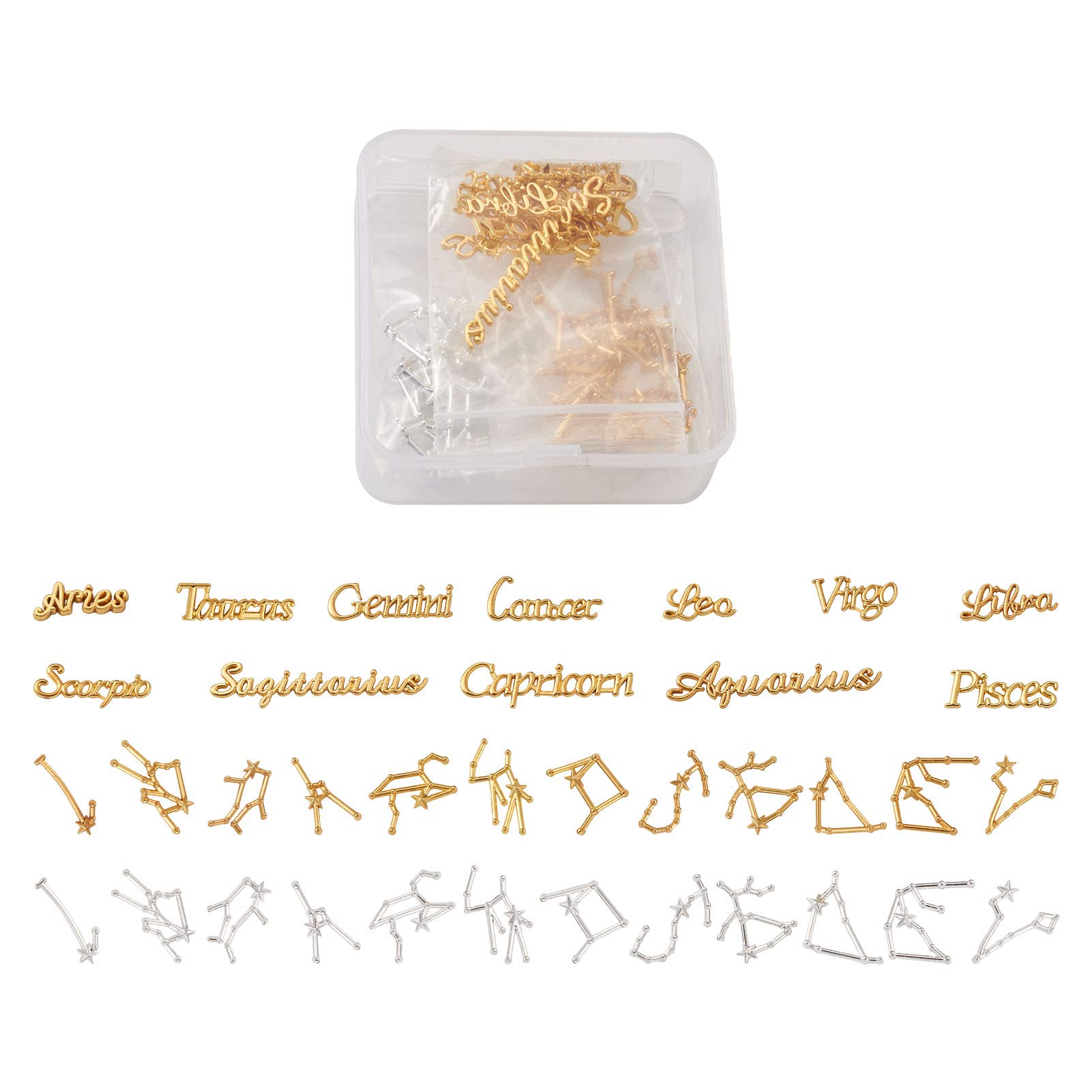 Craftdady 72pcs Constellation Theme Resin Fillers Charms Metal Zodiac Sign Astrology Flatback Cabochons Epoxy Resin Filling Charm for DIY Craft Pressed Flower Jewelry