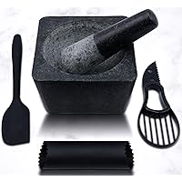 Mortar And Pestle Set & Garlic Peeler & Spatula & Avocado Slicer - Guacamole Bowl - Molcajete Authentic Mexican Morter…