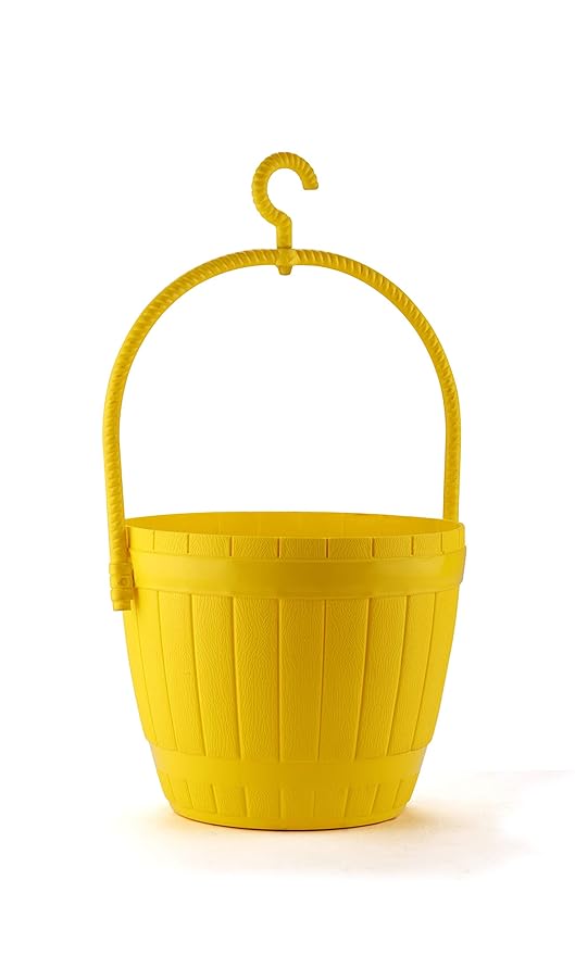 Gardens Need 100% Virgin Plastic Lilly Basket | Set of 4 Hanging Planter, (20cm x 20cm x 39cm, Yellow)