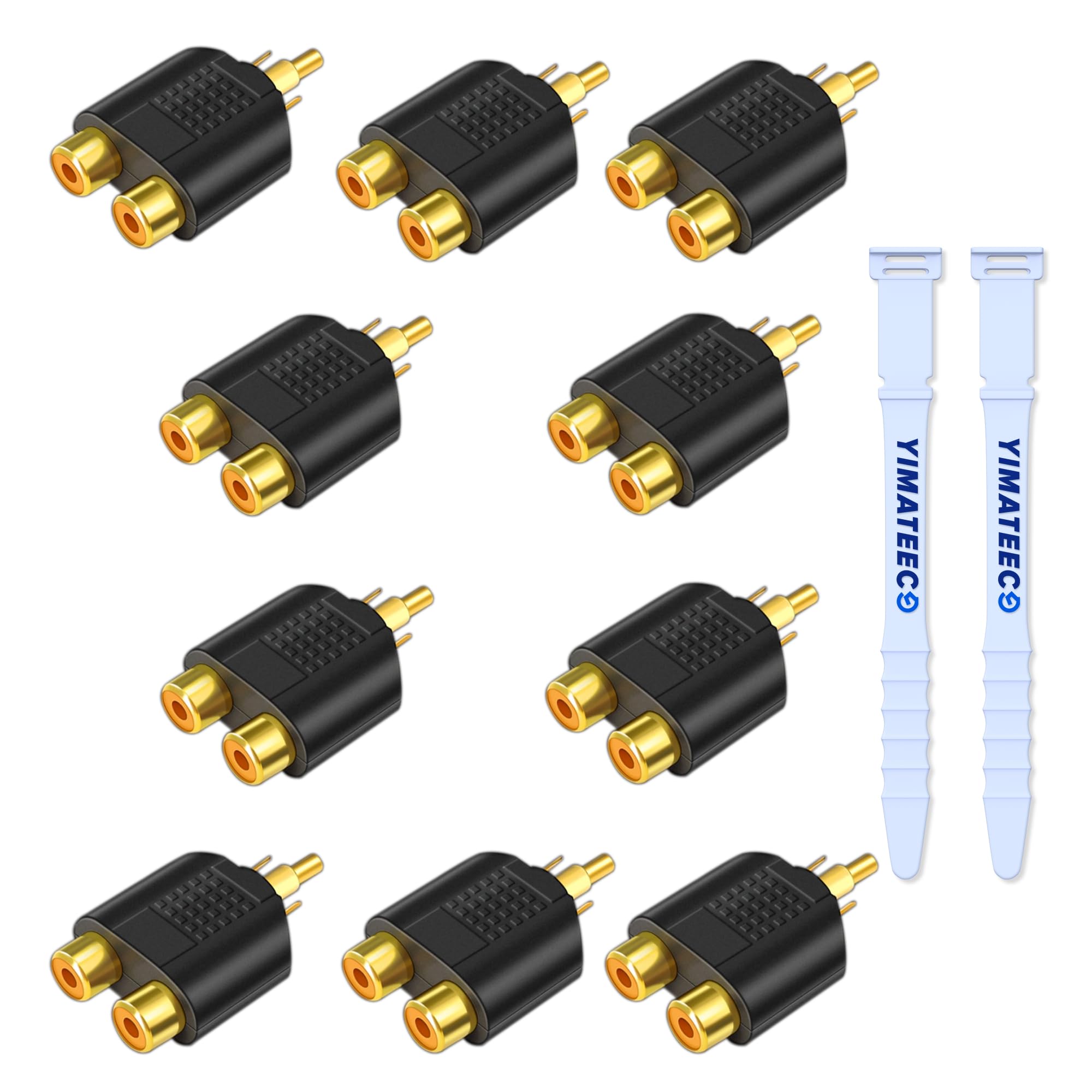 YIMATEECO RCA Splitter Adapter, 10Pcs RCA Y Adapter,1 Male to 2 Female Phono Connector AV Video Y Splitter R-CA to JACK Socket for Subwoofer, Amplifier, TV, Digital Audio (10Pcs)