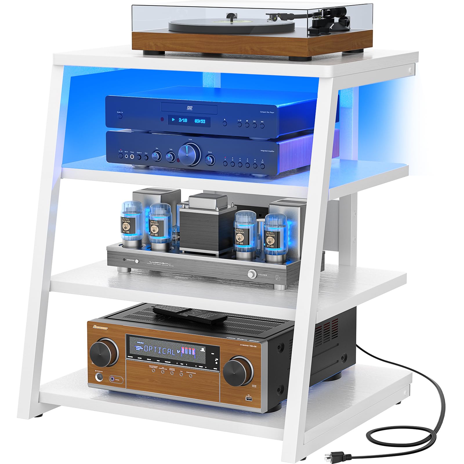 Photo 1 of ** FACTORY SEALED ** Armocity 4-Tier AV Media Stand with Power Strips, Stereo Stand with LED Lights, Audio Tower Rack with Adjustable Shelves, Small Entertainment Center, 30'', White