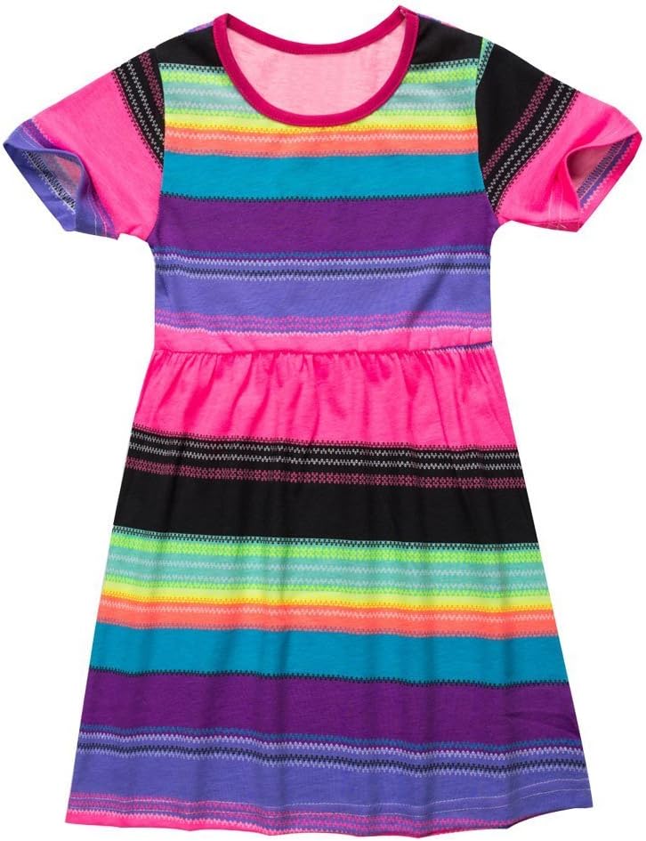 Toddle Baby Girls Cotton Short Sleeve Striped Pink Shirt Dress 3T 1-6 Years