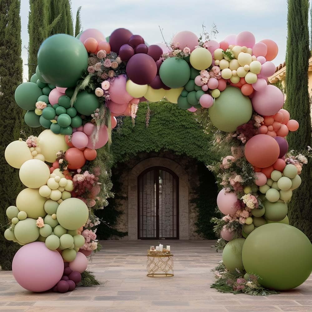 Photo 1 of Dusty Pink Green Yellow Balloon Garland - Double Stuffed Sage Olive Green Mauve Matte Pastel Plum Balloon Arch Kit for Baby Shower Birthday Floral Enchanted Forest Valentines Party Decoration