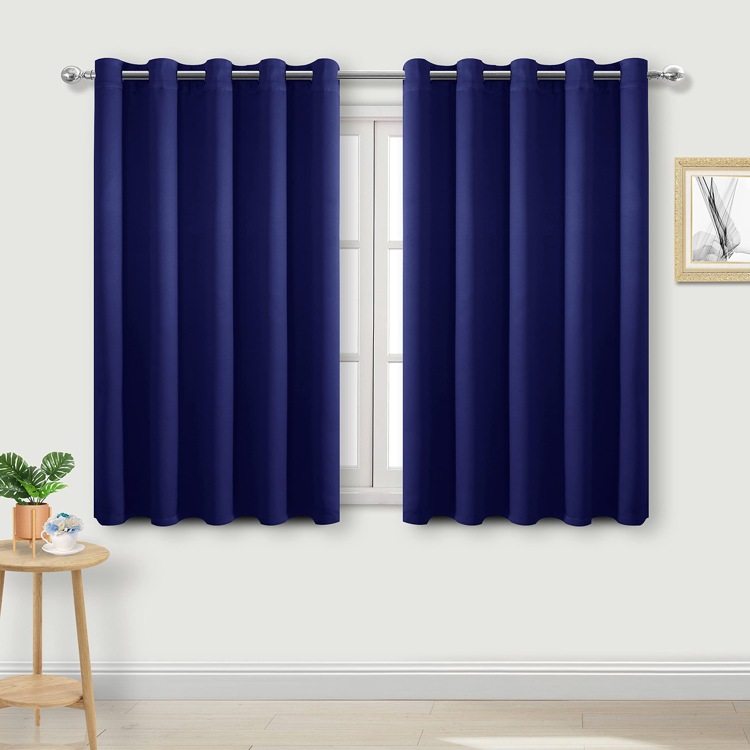 DWCN Blackout Curtains for Bedroom - Thermal Insulated Light Blocking Eyelet Window Curtains for Living Room 66 x 54 inch Length, Navy Blue, 2 Panels