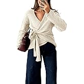 Watashi Women Casual V Neck Wrap Sweater Long Sleeve Cozy Self Tie Belted Knit Sweaters Fall Winter Outfits Cardigan