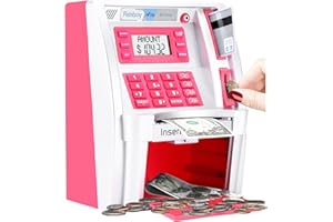 FISHBOY 2023 Upgraded ATM Piggy Bank for Real Money for Kids Adults with Debit Card, Bill Feeder, Coin Recognition, Balance Calculator, Digital Electronic Savings Safe Machine Box