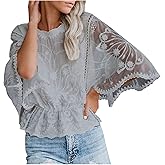Loose Fit T Shirt for Women Summer Fall Long Short Elbow Length Sleeve Vneck Lace Chiffon Tops T Shirt Women 2026