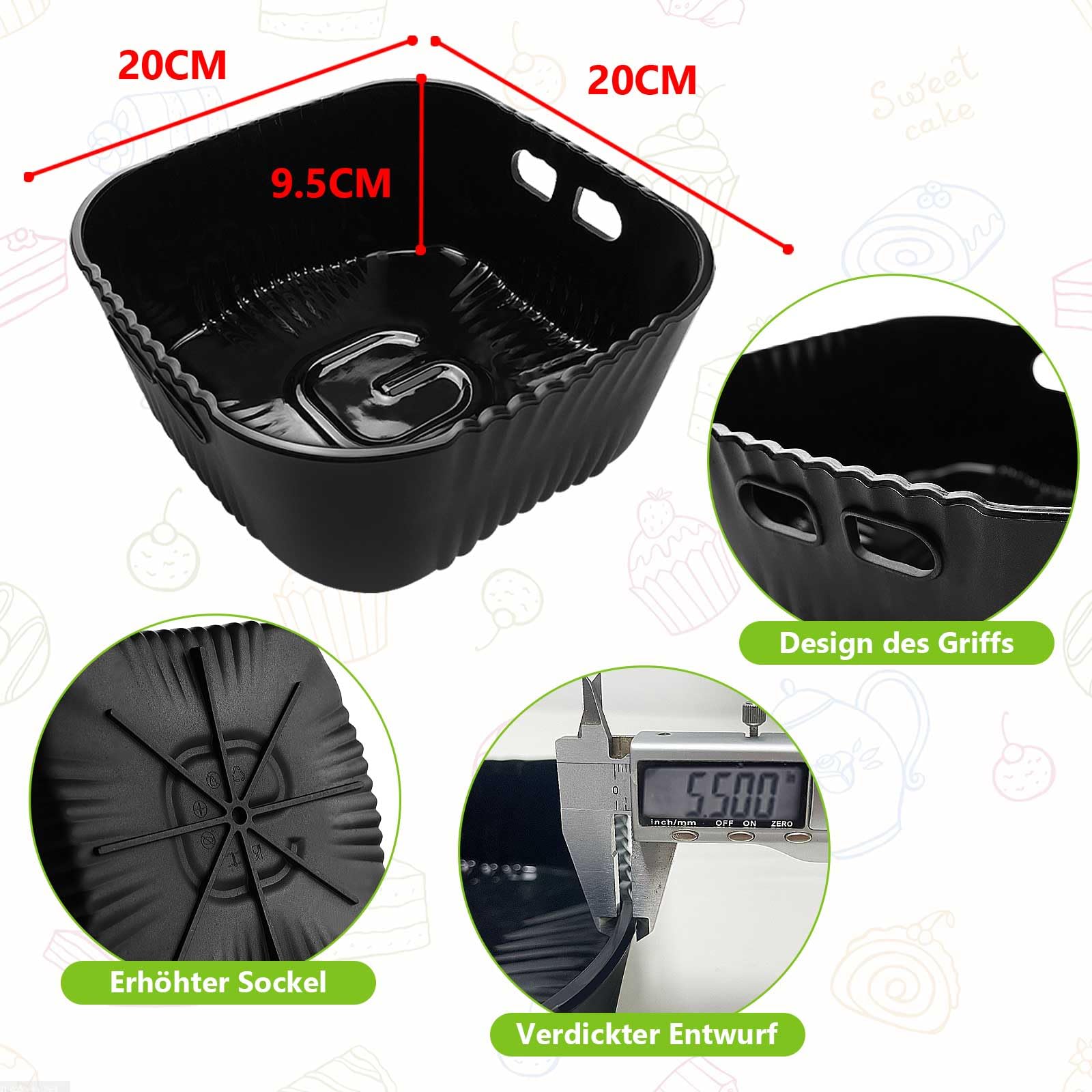 20CM Airfryer Silikonform Zubehör für Philips 2000 Series 4,2L (NA229/00), Russell Hobbs L 4L, COSORI Lite 3.8L, 2 Stück Platin-Silikonform Zubehör für Heißluftfritteusen, Wiederverwendbar 3
