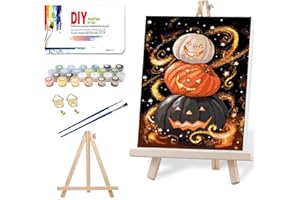 NEGEKFKX Halloween Pumpkin Paint by Numbers Kit for Adults Beginner with Frame,Horror Easy Adult Paint by Number Kits on Canvas DIY Painting for Beginners Art by Numbers for Home Wall Decor 12x8 Inch