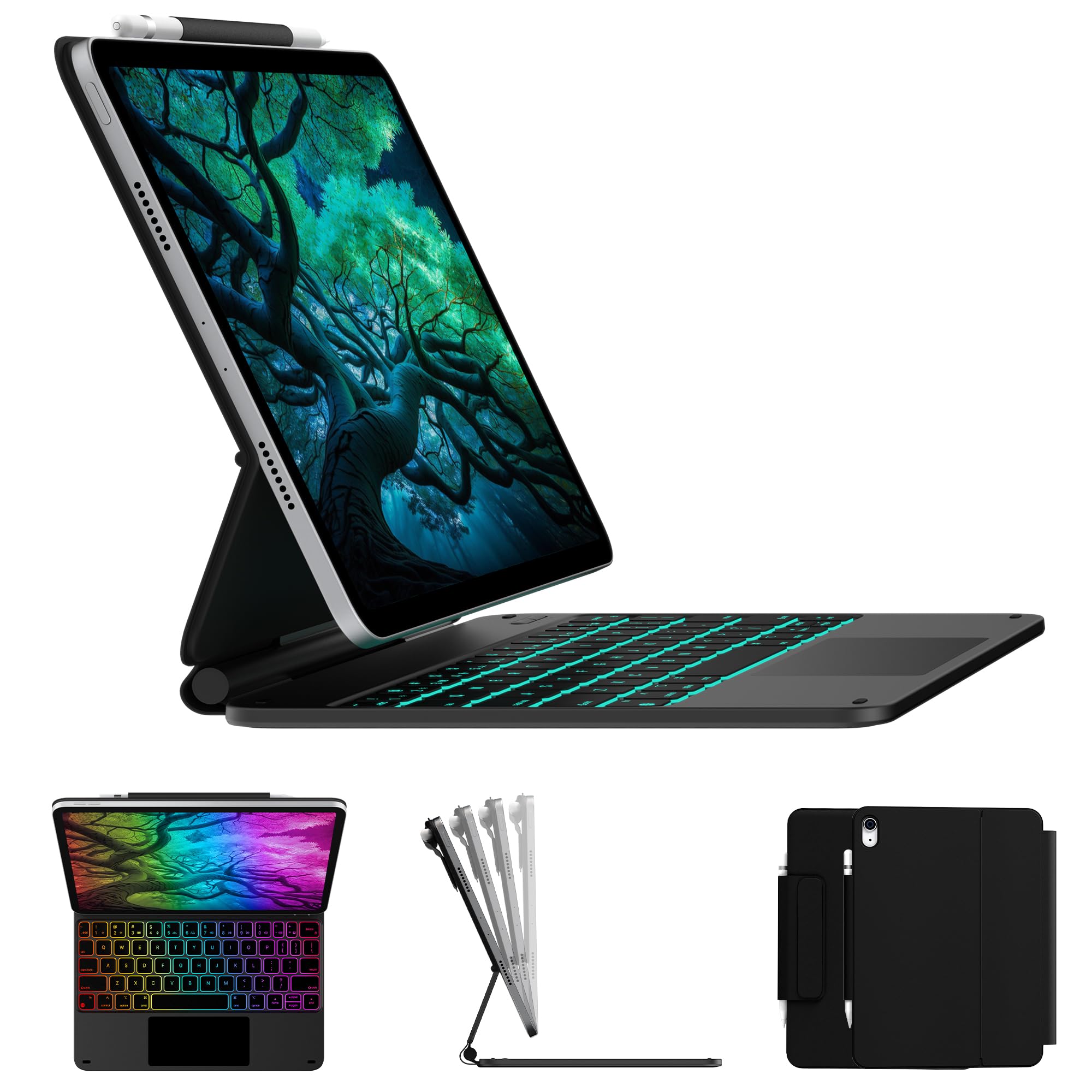 Photo 1 of typecase Edge Keyboard Case for iPad 11th Gen A16 (2025) & 10th Gen 10.9" (2022) – Multi-Touch Trackpad, 11-Color Backlit Magic-Style Keyboard – Floating Magnetic Stand, Pencil Holder – Black