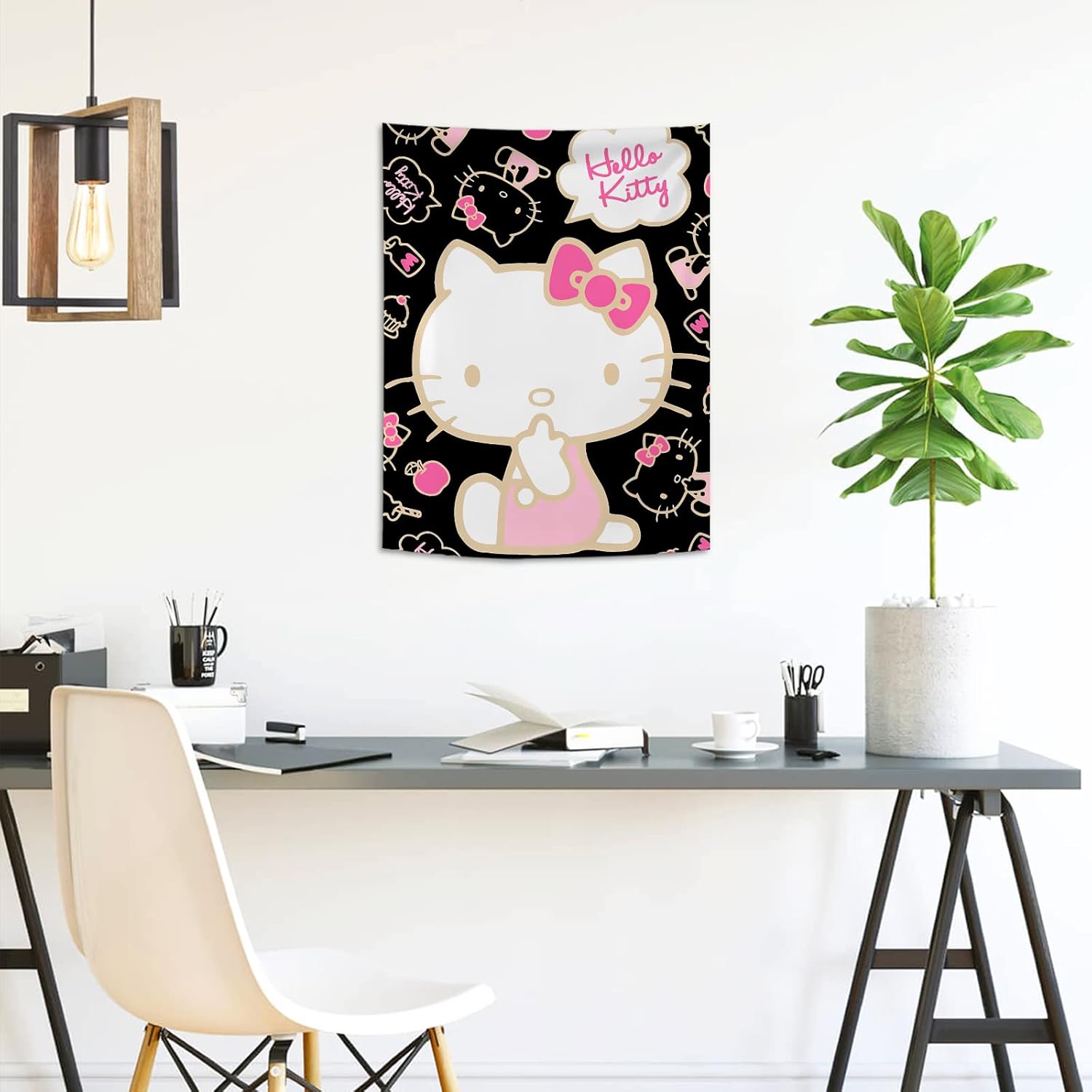 Tapestries - Cute Hallo Tapestry Kitty Tapestry Cartoon Tapestry Kawaii Tapestry Anime Room Decor Anime Tapestry For Bedroom Living Room (11.8 * 15.7in)