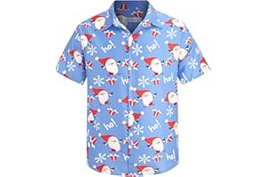 Yoimira Hawaiian Shirts for Boys, Button Down Short Sleeve Tropical Print, Kids Summer Beachwear Tops 7-14 Years