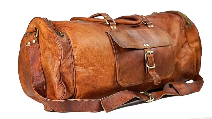 RSN Real Leather Brown 22 Inch Vintage Look Unisex Duffle Travel Bag