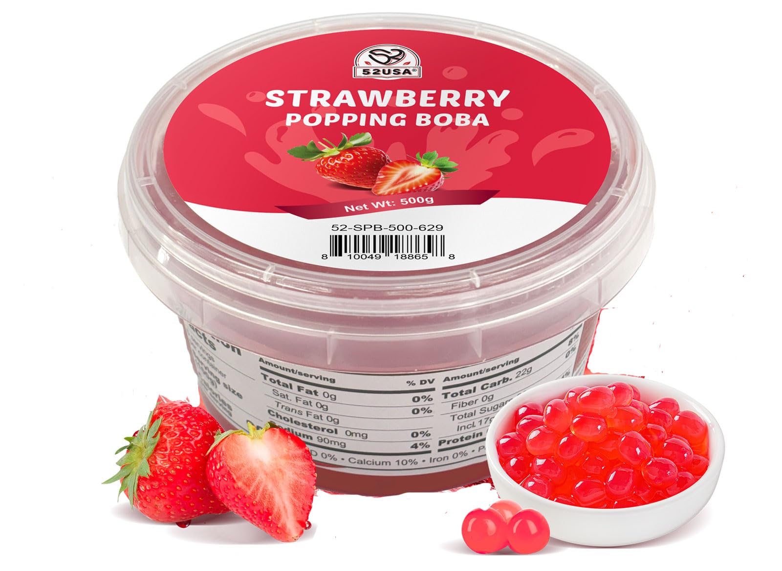 Photo 1 of *****Factory seal*****

52USA Strawberry Popping Boba (500g), Popping Pearls for Bubble Tea, Beverages, Sweets, Ice Cream, Shakes, Desserts & Smoothies Topping, 1.1 Pound (Pack of 1)