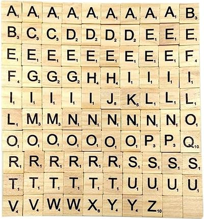 NUDFSY 100pc Wood Letter Tiles Scrabble Crafts DIY Alphabet Coasters Crossword