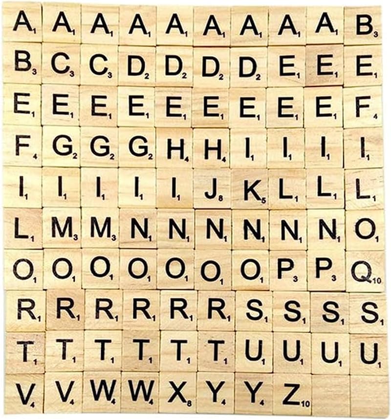 NUDFSY 100pc Wood Letter Tiles Scrabble Crafts DIY Alphabet Coasters Crossword