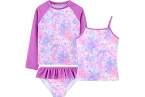 DAXIANG Girls Rash Guard Swimsuit Long Sleeve Swim Shirt 3 Piece Tankini Bathing Suit with Bottom for Kid Toddler 3-12 Years