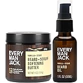 Every Man Jack Beard Oil & Beard Butter Bundle - Vanilla + Cedar Scent - Rejuvenates, Hydrates & Styles Dry Beards - Naturally Derived with Cocoa Butter and Shea Butter