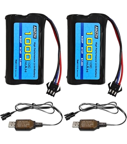 2PCS 7.4V 1000mAh 2S Li-ion Battery with SM-2P Plug & USB Charger for WPL MN D90/91, 99/99s D12 RC Car, H101 Remote Control Boat and Ansky Gel Ball Blasters