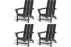 Adiromoti Poly Lumber Adirondack Chairs Set of 4, All-Weather Resistant Outdoor Patio Chairs, Look Like Wood, Pre-Assembled Outdoor Fire Pit Chair for Pool, Deck, Backyard, Garden, Black