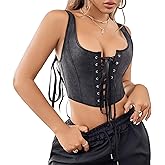 OVOY Women Vintage Black Lace-Up Bustier-Corset-Tops Boned Bustier Vest Sexy Overbustier for Going Out, Women's Corset Tops