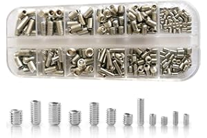 Persberg 304pcs 12 Sizes Allen Head Socket Hex Grub Screw Assortment Kit, Including M3/M4/M5/M6 Internal Hex Drive Cup-Point Set Screws Door Handles, Faucet 304 Stainless Steel (149) (Metric)