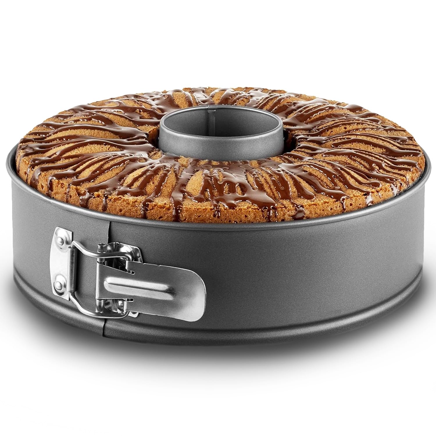 GF Cake - Non-Stick Springform Cake Tin with 2 Bases - 2 Piece Springform Baking Tin - Savarin Mould/Ring Cake Tin 2x1-26 cm