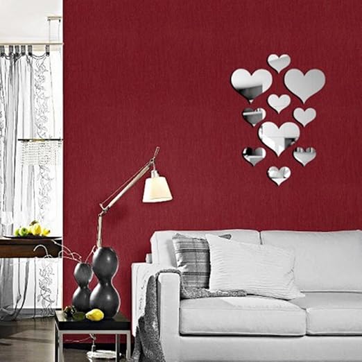 Pegatinas De Pared 3d Con Diseno De Corazones Y Espejos Para