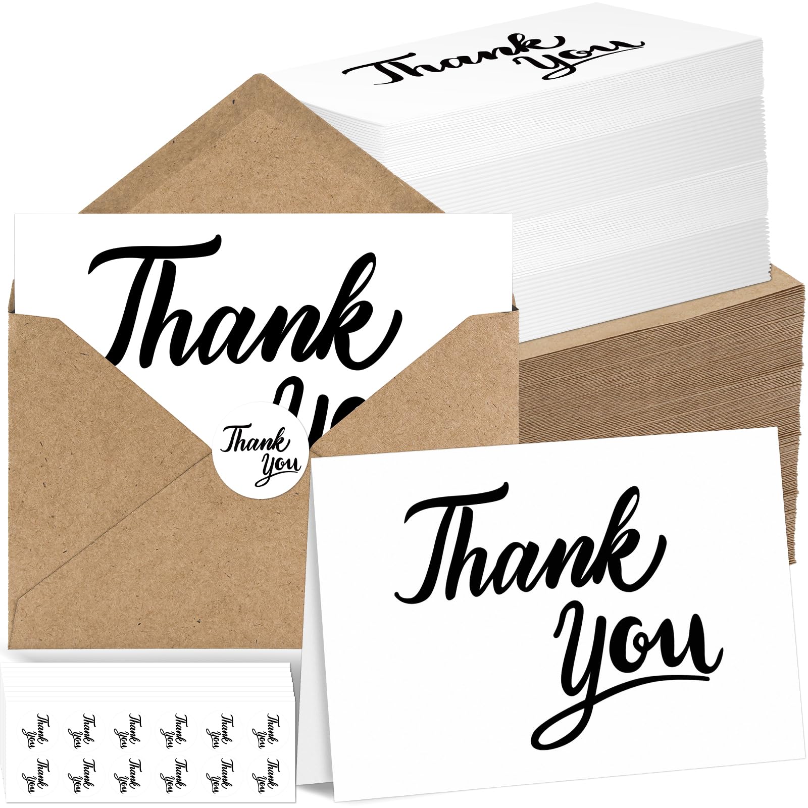 Photo 1 of 600 PCS Thank You Cards with Envelopes & Matching Stickers, Thank You Notes Bulk 4x6 Inch Minimalistic Design for Business, Baby Shower, Wedding, Small Business, Graduation, Bridal Shower, Funeral,White