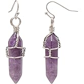 Paialco Hand Wired Healing Crystal Point Chakra Dangling Earrings for Women