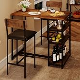 IDEALHOUSE Dining Table Set for 2, Counter Height Kitchen Table and Chairs, Bar Table Set with 2 Upholstered Bar Stools, 3 Piece Dining Room Table Set for Small Space, Apartment, Retro Brown