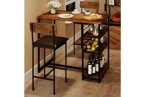 IDEALHOUSE Dining Table Set for 2, Counter Height Kitchen Table and Chairs, Bar Table Set with 2 Upholstered Bar Stools, 3 Piece Dining Room Table Set for Small Space, Apartment, Retro Brown
