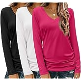 Zeagoo 3 Pack Womens T Shirts V Neck Long Sleeve Shirt Casual Tops Soft Solid Basic Tee Fall Outfits S-XXL