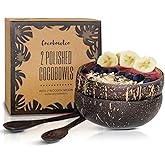 COCOBOWLCO Coconut Bowl Set with Wooden Spoons – Eco-Friendly Acai Bowls, Yogurt Bowls & Smoothie Bowl – Ideal for Ninja Crea