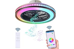 Zvaiuk 20" Bladeless Low Profile Ceiling fans With Lights and Remote, ，Modern Flush Mount Enclosed Ceiling Fan with Smart APP Control Music Speaker, 6 Speed Reversible (Golden Black)