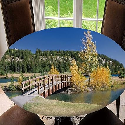 Amazon.com: Elastic Edged Round Tablecloth Autumn in Banff ...