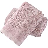 sense gnosis Jacquard Full Embossed Velvet Floral Vine Pattern Hand Towel Set of 2 Super Soft 100% Cotton Highly Absorbent Decorative Hand Towels for Bathroom Spa 13x 29 Inch, Purple