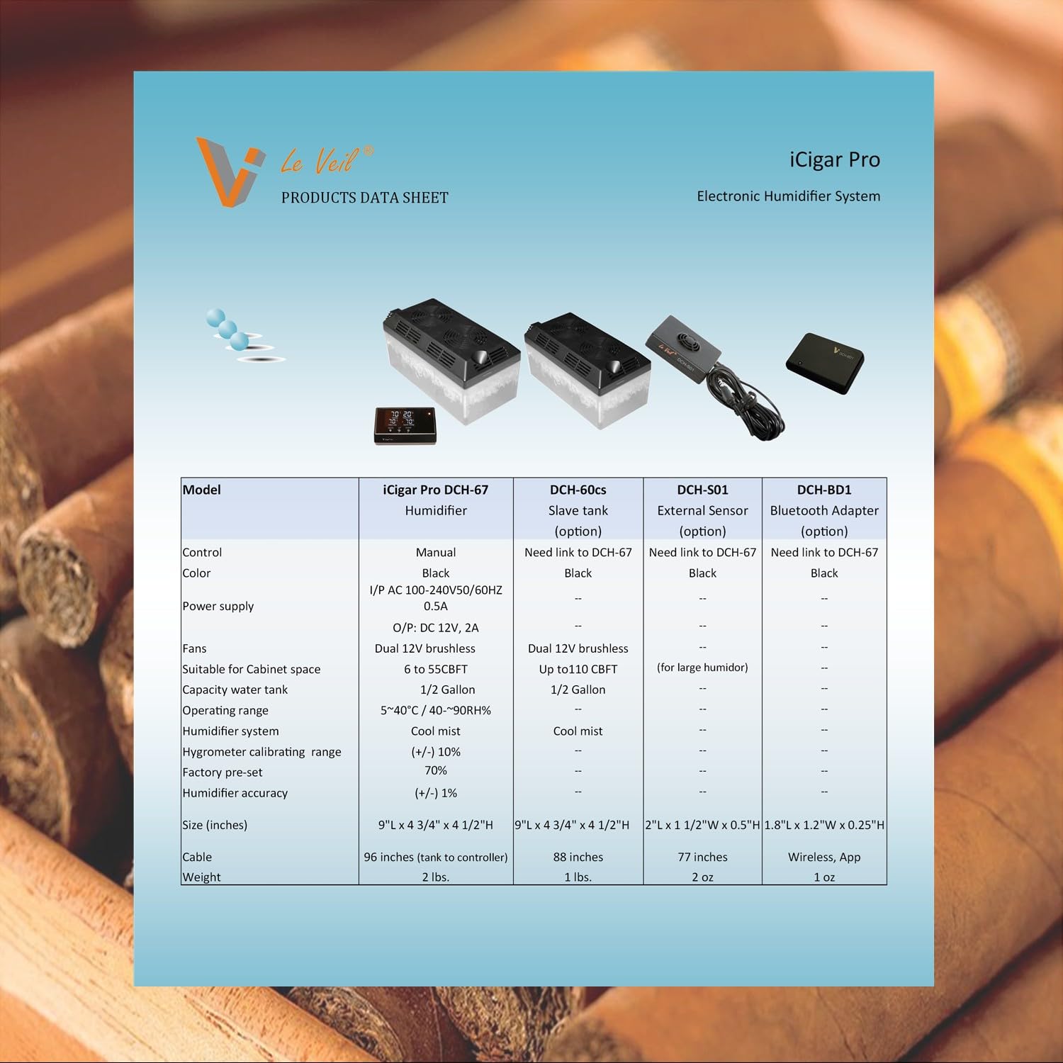 Le Veil Cigar Electronic iCigar Pro Humidifier System for Wooden Humidor Cabinet