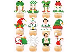 HIGZYOVN 24 Pcs Christmas Cupcake Toppers Christmas Cake Decorations Buddy The Elf Decorations Elf Party Decorations